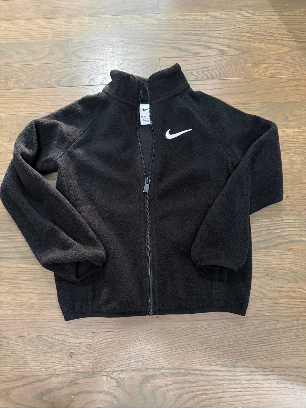 USED Nike Black Kids Full-Zip Fleece Jacket with White Swoosh size 4T